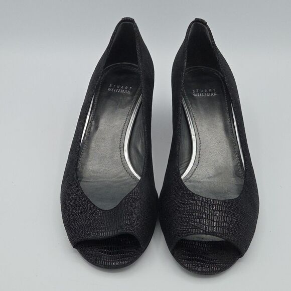 Stuart Weitzman Black Leather Shimmer Peep Toe Work Pumps Size 11 M EUC - Picture 3 of 8